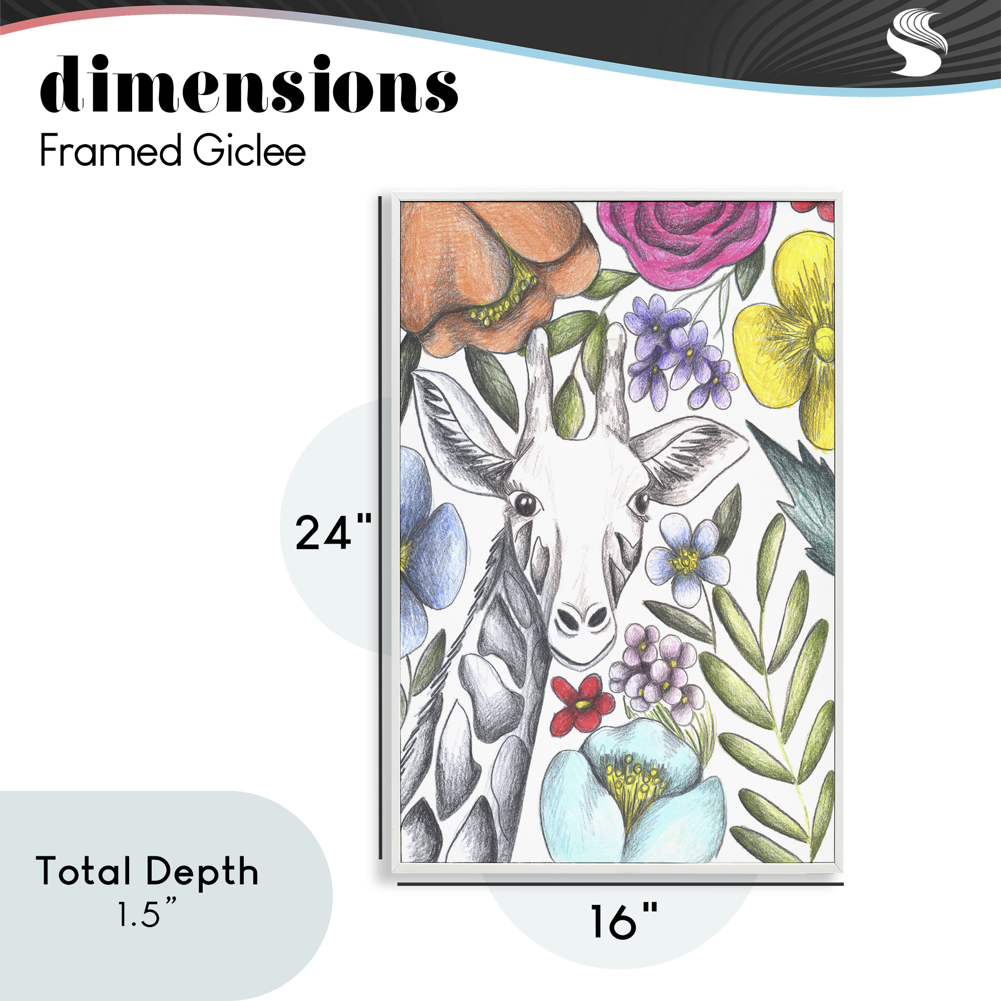 Giraffe In The Midst of Flowers White Framed Giclee Art, design by Cecilia Battaini
