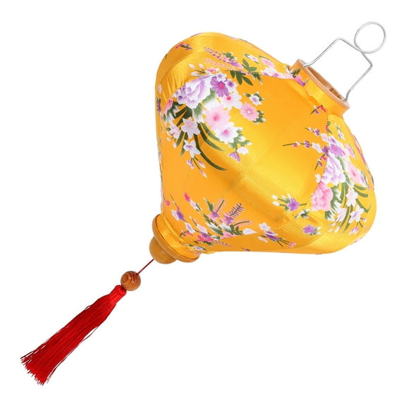 Milisten Vintage Asian Style Yellow Lantern, 1 Piece Polyester Hanging Light Decoration for Wedding, Party, Festival