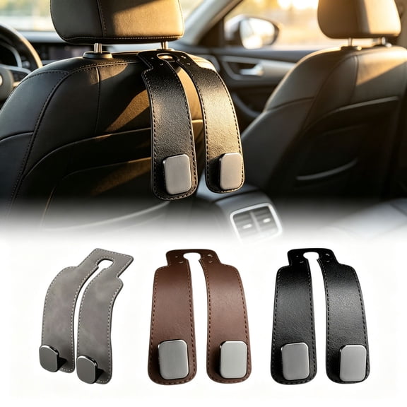 Car Seat Headrest Hanger Double Hook Organizer for Bags and Purses Universal Vehicle Back Seat Storage Accessory Black