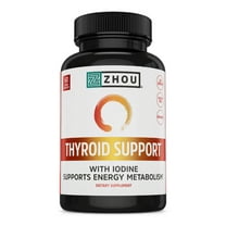 Zhou Thyroid Support Complex with Iodine Supplement, Increase Energy, Fight Brain Fog with Vitamin B12, Iodine, Magnesium, Zinc, Selenium, No Soy, Gluten-Free, 30 Servings, 60 Caps