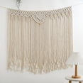 thumbnail image 1 of Tapiz de algodón bohemio tejido a mano para colgar en la pared, flecos de encaje beige, 45.28x39.37in, sala de estar, oficina, decoración del hogar, fondo de la fiesta de bodas, regalo de, 1 of 7