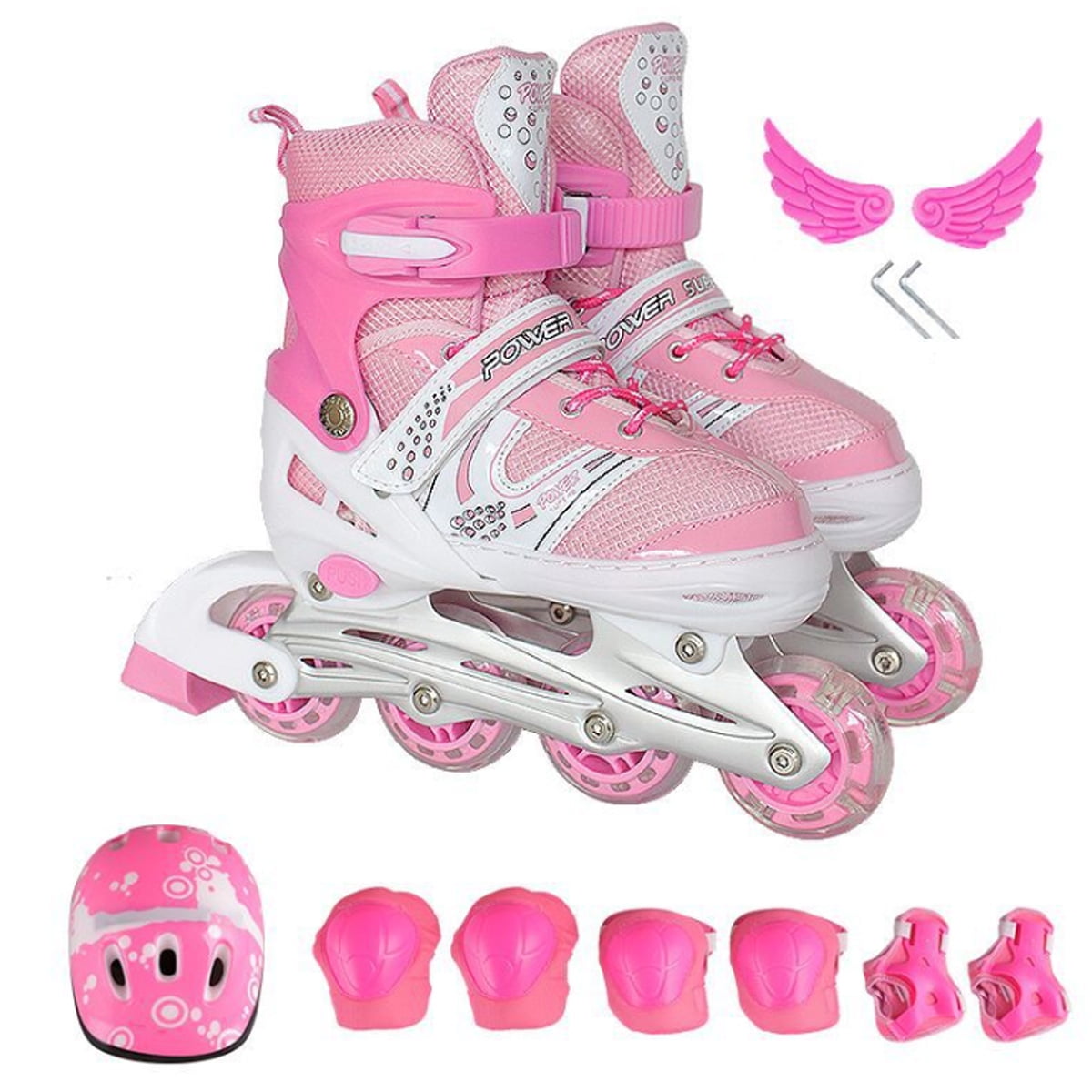 Size Large Comfortable Inline Roller Skates, Light Up Front Wheel, Pink