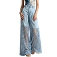 thumbnail image 3 of Zulora Women's High Waisted Wide Leg Denim Jeans Lace Splice Casual Pants with Pockets Zipper, 3 of 9