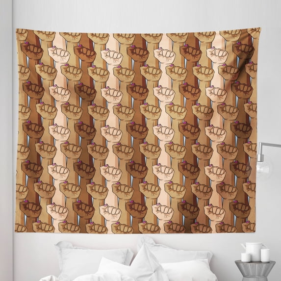 African Woman Tapestry, Fist of a Female Gaining Rights Equality Fighting for Freedom Artwork, Fabric Wall Hanging Decor for Bedroom Living Room Dorm, 5 Sizes, Peach and Umber, by Ambesonne
