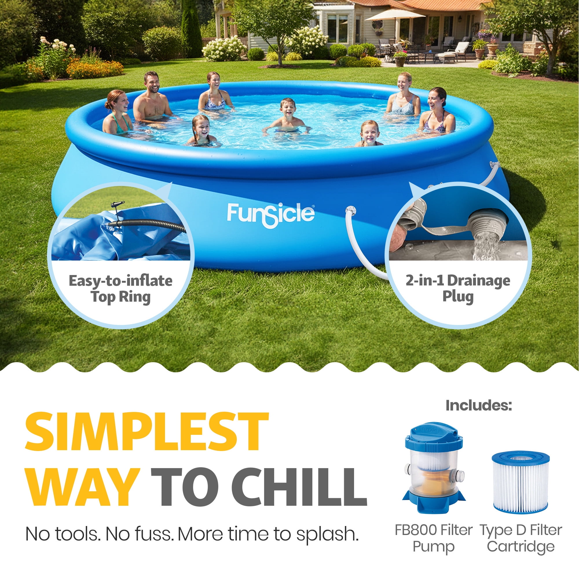 Funsicle QuickSet 15' x 36" Round Inflatable Top Ring Above Ground Swimming Pool Set