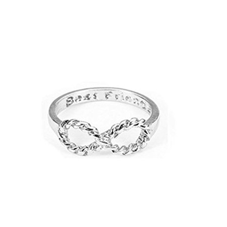 XY Fancy Plated Bowknot Infinity Finger Ring with `Best Friends` Inscribed- Silver (Best Class Ring Company)