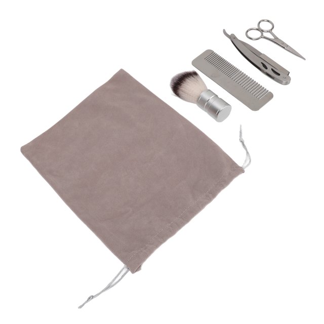 Juego De Cuidado Del Bigote, Kit De Cepillo De Corte De Barba Multifuncional Portátil De Acero Inoxidable 4 Piezas Para Peluquería Para Hombre Anggrek Beard Care Brush Set