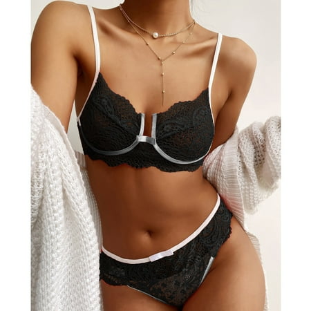 

Cathalem Short Set Men Summer Corset Underwear Plus Lace Bralette Floral Two Lingerie Bra Lace Thong Underwear Set for Women Underwear Black XX-Large
