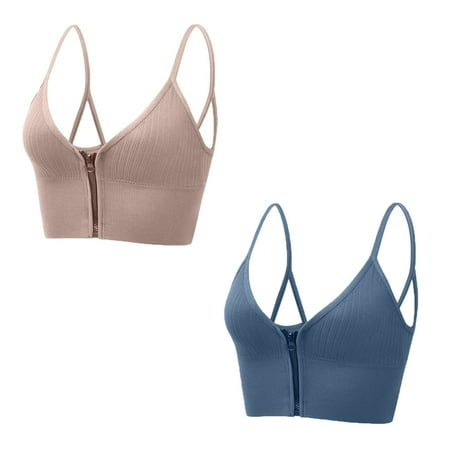

Monfince 2 Pieces Zip Front Sports Padded Bra Adjustable Straps High Support Medium Impact Zipper Front Hook Running Bra 36/80BCD 38/85ABC