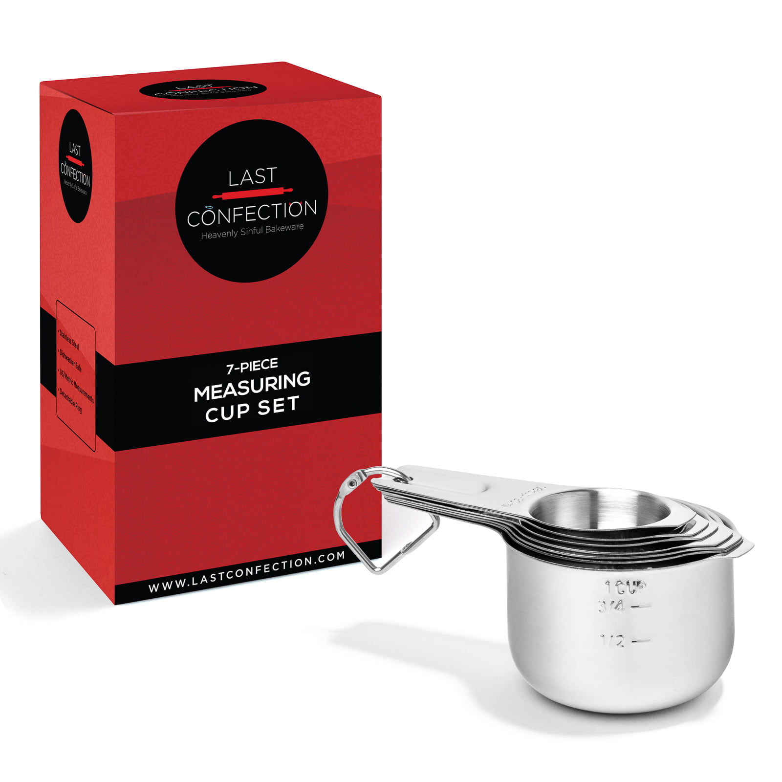 Measuring Cups 7 Piece with 1/8 Cup Coffee Scoop by Simply Gourmet. Stainless Steel Measuring Cup Set. Liquid Measuring Cup or Dry Measuring Cup.