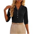thumbnail image 5 of UAMVSH 3/4 Length Sleeve Womens Tops Dressy Casual Lapel Work Blouse Lightweight Button V Neck Tunic Shirts for Business Office, 5 of 6