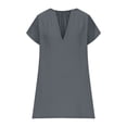 thumbnail image 4 of Amzcrzy Robes pour Femmes Grande Taille Robes P-5TG Tendance Couleur Unie Robes d'Été pour Femmes Col en V Manches Courtes Robe d'Été Décontractée Plissée Surdimensionnée Mini-Robe, 4 of 8