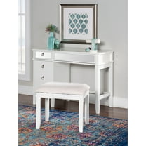 Linon 2 Piece Adult Timeless Storage Vanity and Stool Table Set White
