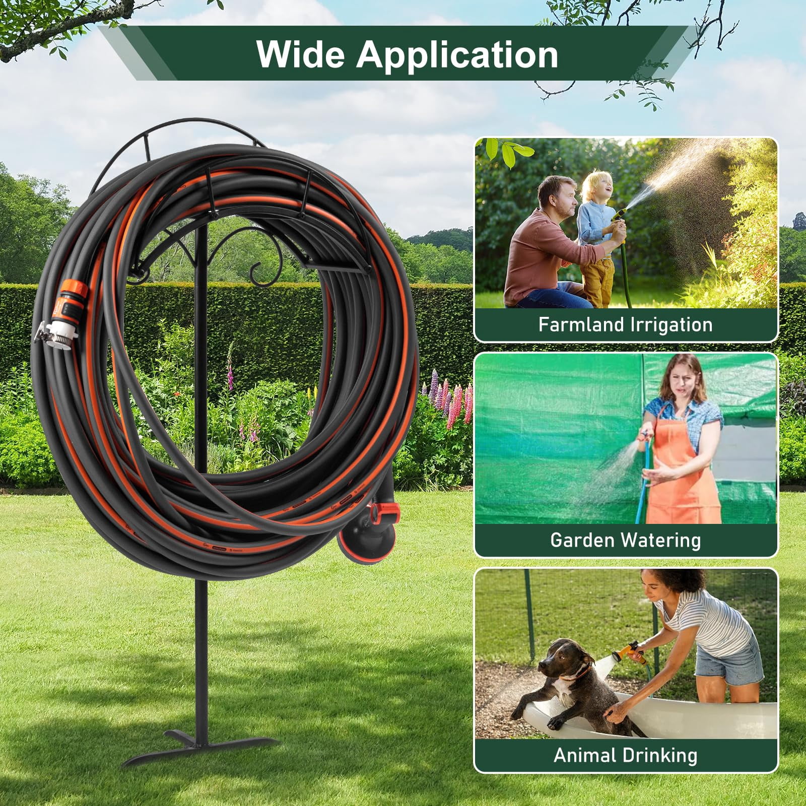 Hongshifu Garden Hose Rack Stand, Metal Freestanding Holder for  Hose - Detachable Reel Storage with Wheels for Yard and Lawn