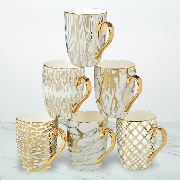 Certified International Matrix Gold Plated Mugs Set of 6