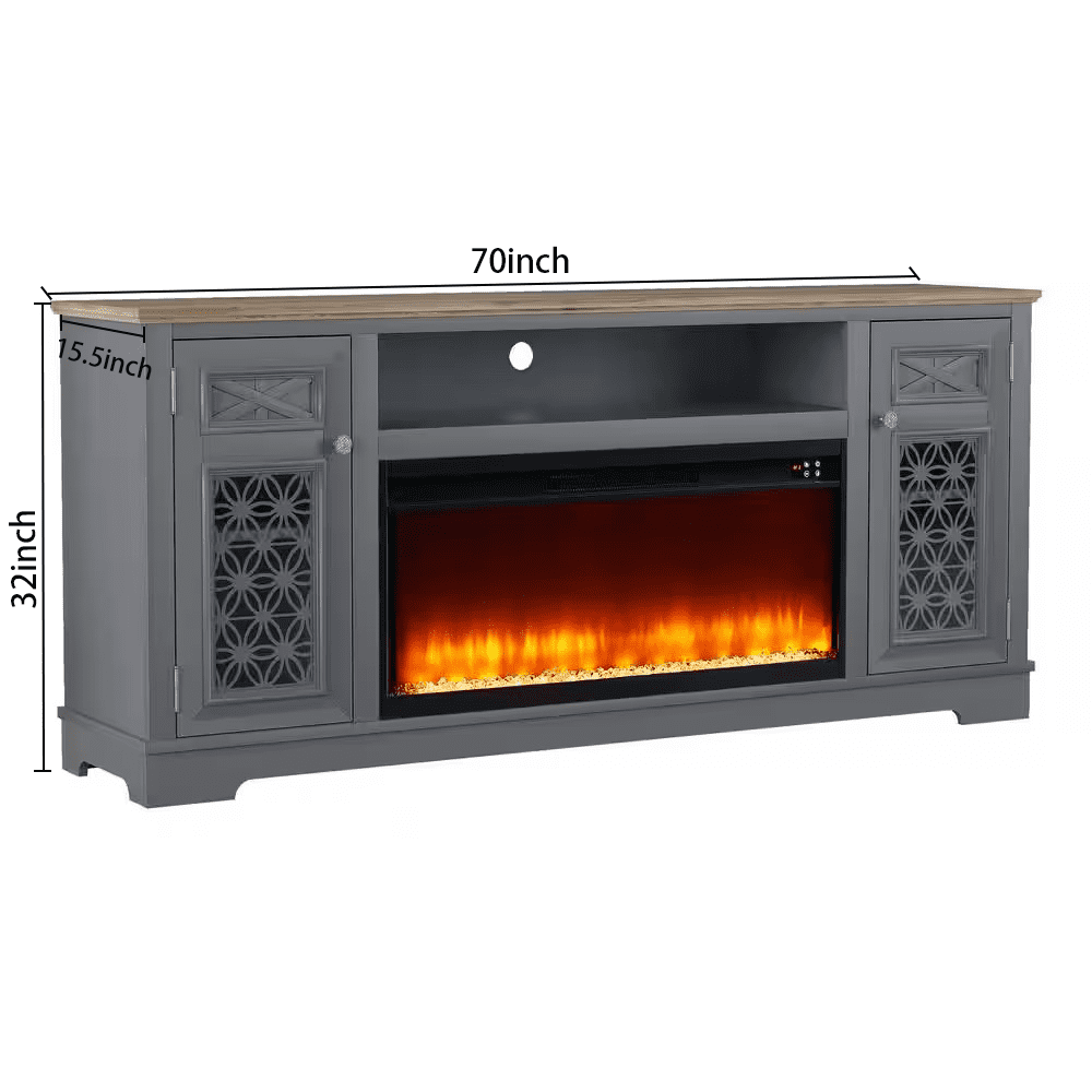 Joy River 70" TV Stand with 36" Electric Fireplace-Grey