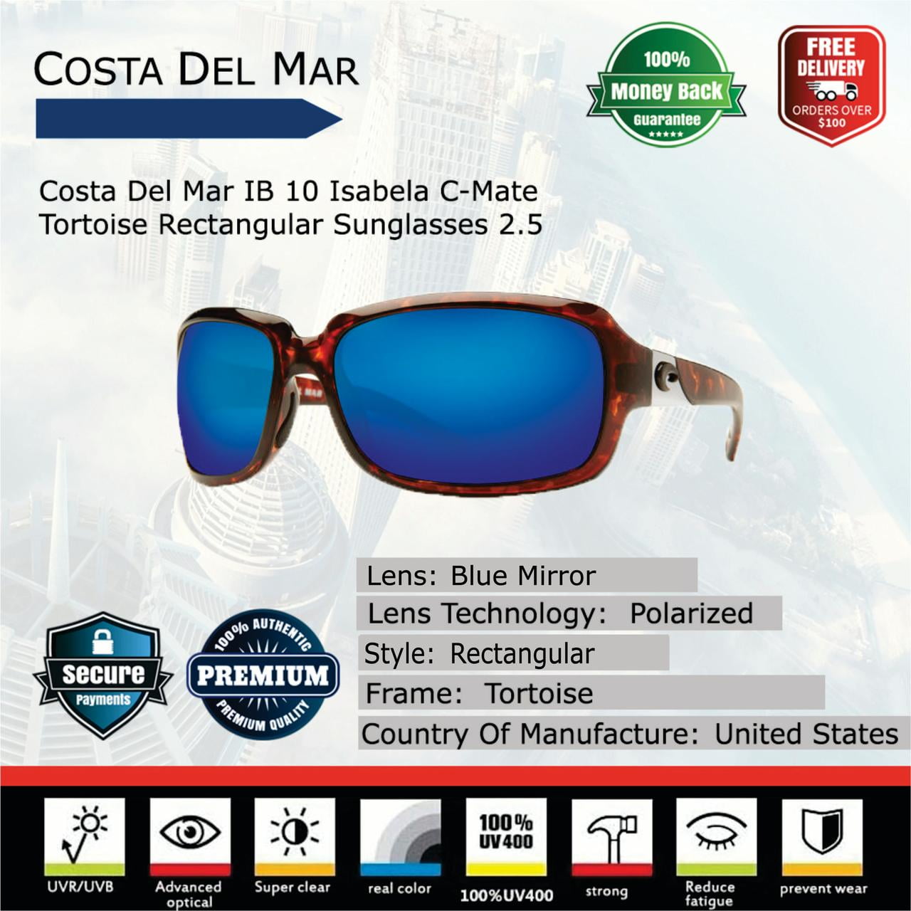 Costa Del Mar Women's Isabela Rectangular Sunglasses