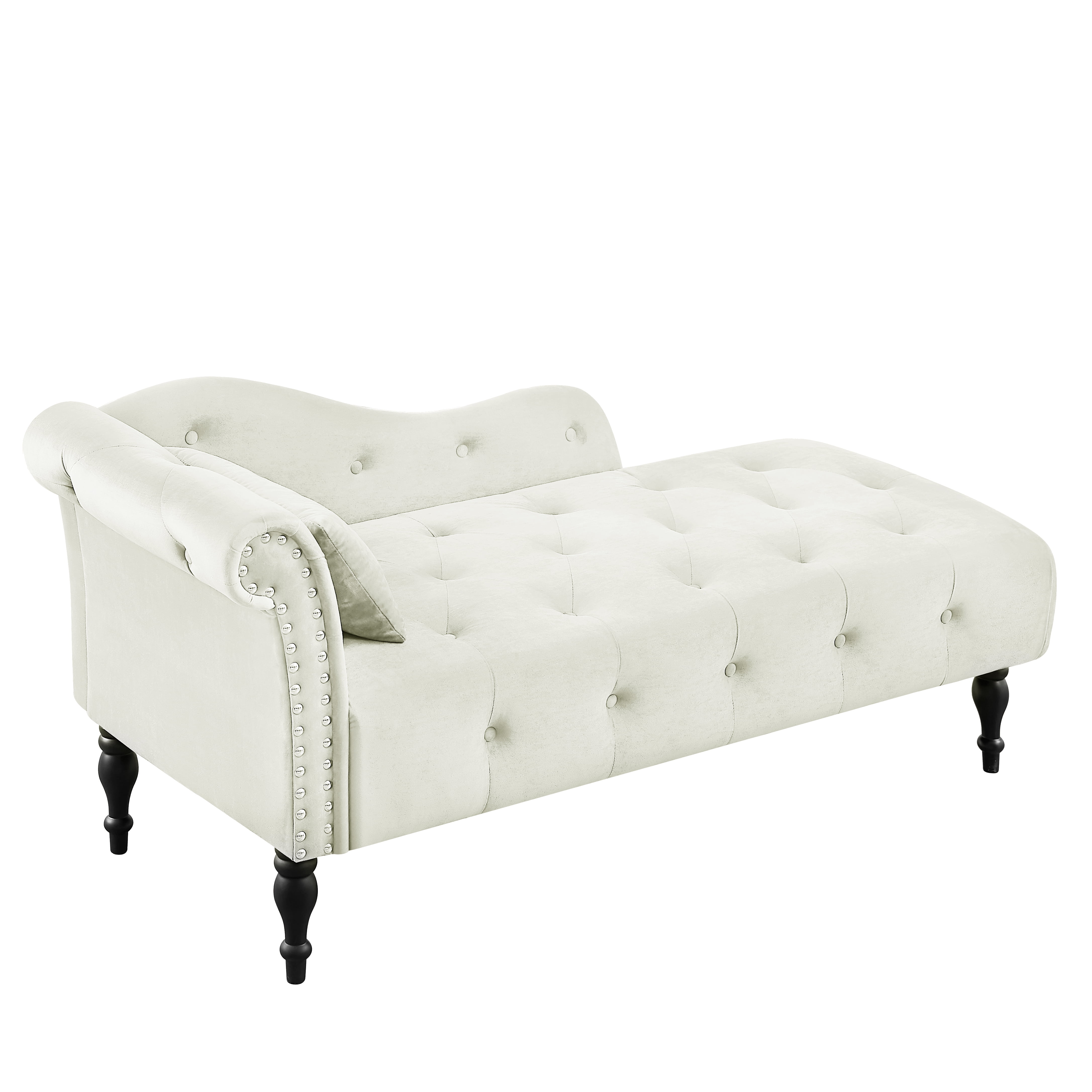 Miniyam Velvet Chaise Lounge, Tufted Accent Chaise Chair with Pillow for Living Room Bedroom, White