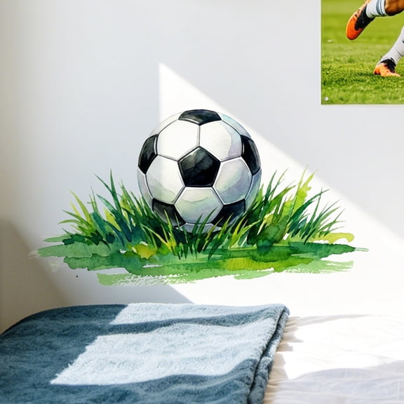 Soccer Room Decor Kids Room Wall Decor Boy Room Wall Decor Peel and Stick Wall Decor Watercolor Soccer Ball Grass Print Sports Themed Art for Bedroom Dorm 1 Set