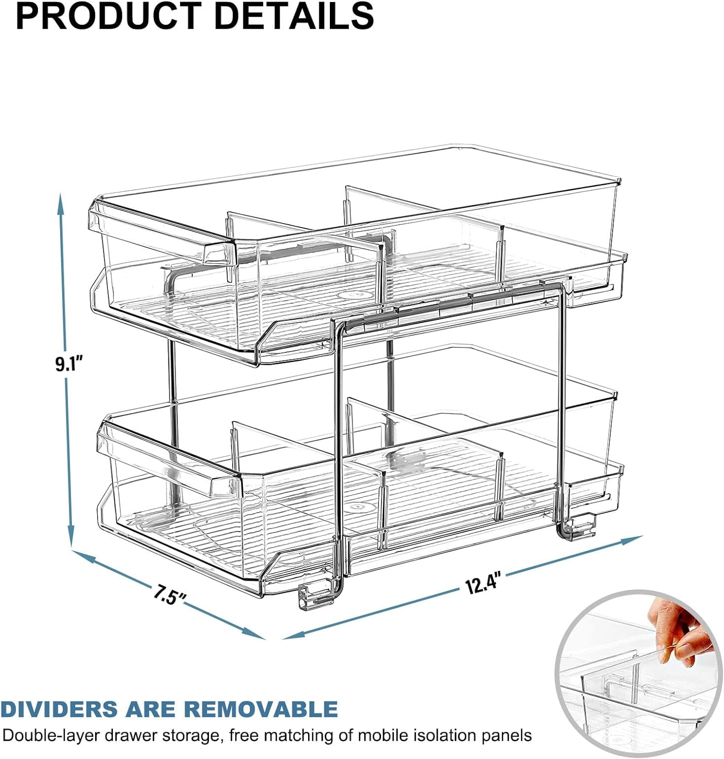  BINO 2 Tier Clear Storage Organizer with Dividers, Bottom Slide  Out Drawer for Under Sink, Medicine Cabinet, Bathroom Closet, Vanity,  Pantry Organizer