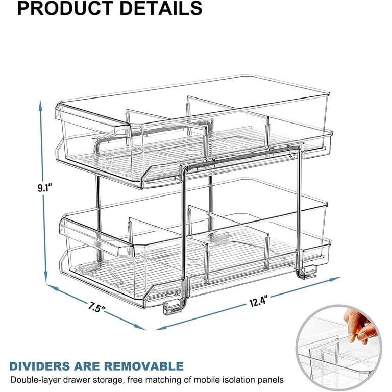 2 Tier Bathroom Storage Organizer with Dividers, Clear Under Sink Organizers  and Storage Pull Out Cabinet Organizer for Bathroom Kitchen Pantry Storage,  Medicine Cabinet Organizer 