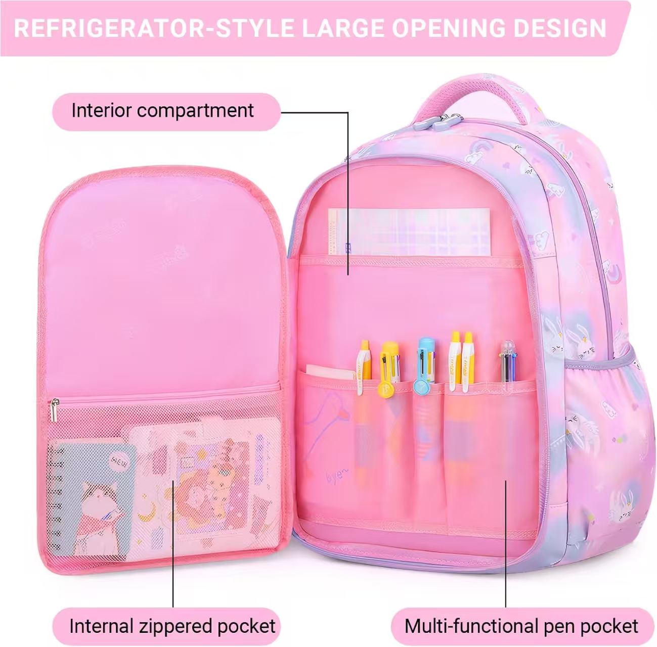 Mochila escolar KIVDIT para niñas, morral infantil resistente, bolso escolar espacioso con múltiples bolsillos para niñas, rosa 2