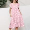 thumbnail image 5 of Zpanxa Robes Florales pour Filles Été Manches Courtes Manches Volantées Col Rond Imprimé de Fleurs Taille Poche Robe Superposée Polyester Spandex Multicolore 14-15 Ans, 5 of 5