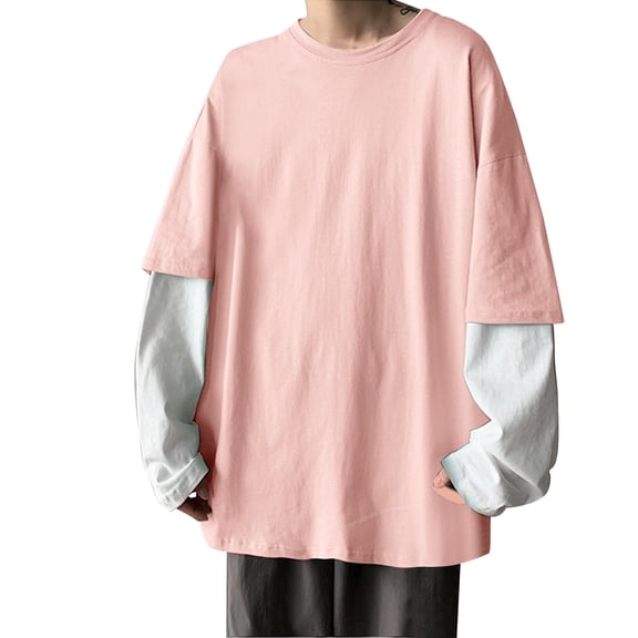 T Shirts for Men Casual Tops Winter Fall Long Sleeve Fashion Simple Fake Two Piece Pullover Round Neck Bottoming Shirt T-shirt Top