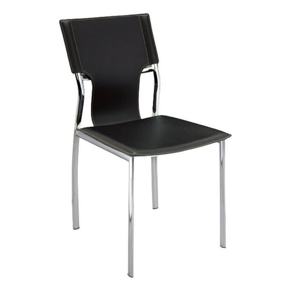 Pemberly Row Black Leather Side Chair withChrome Legs Set of 4