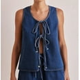 thumbnail image 3 of Women Tie Front Top 2 Piece Outfit Denim Set Sleeveless Deep V Neck Vest Jean Elastic Waist Shorts Sets Dark Blue L, 3 of 8