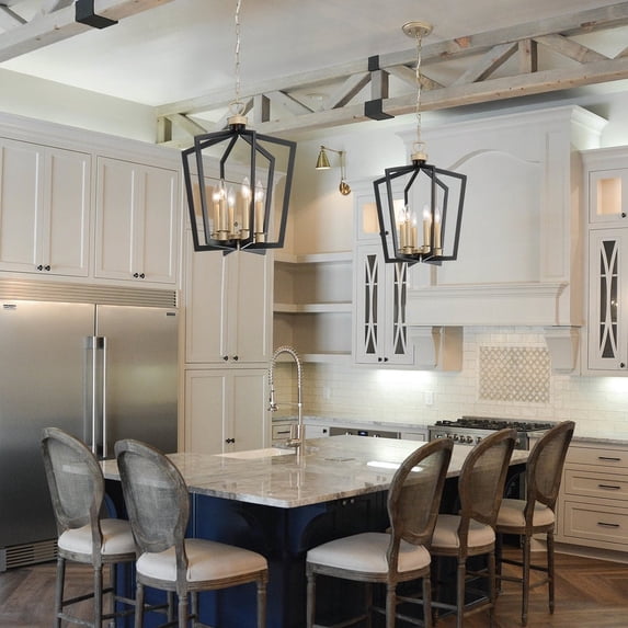Vanity Art Farmhouse Vintage 6 Light Lantern Geometric Metal Pendant Ceiling Light Fixture Antique Chandelier Light For Dining Room Living Room