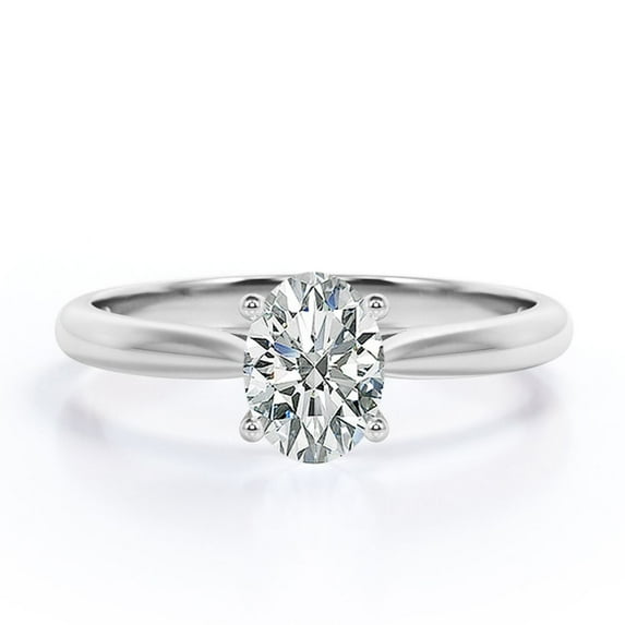 Certified Dainty 1 Carat Oval Cut Moissanite Solitaire Right Hand Ring In 18K White Gold Plating Over Silver
