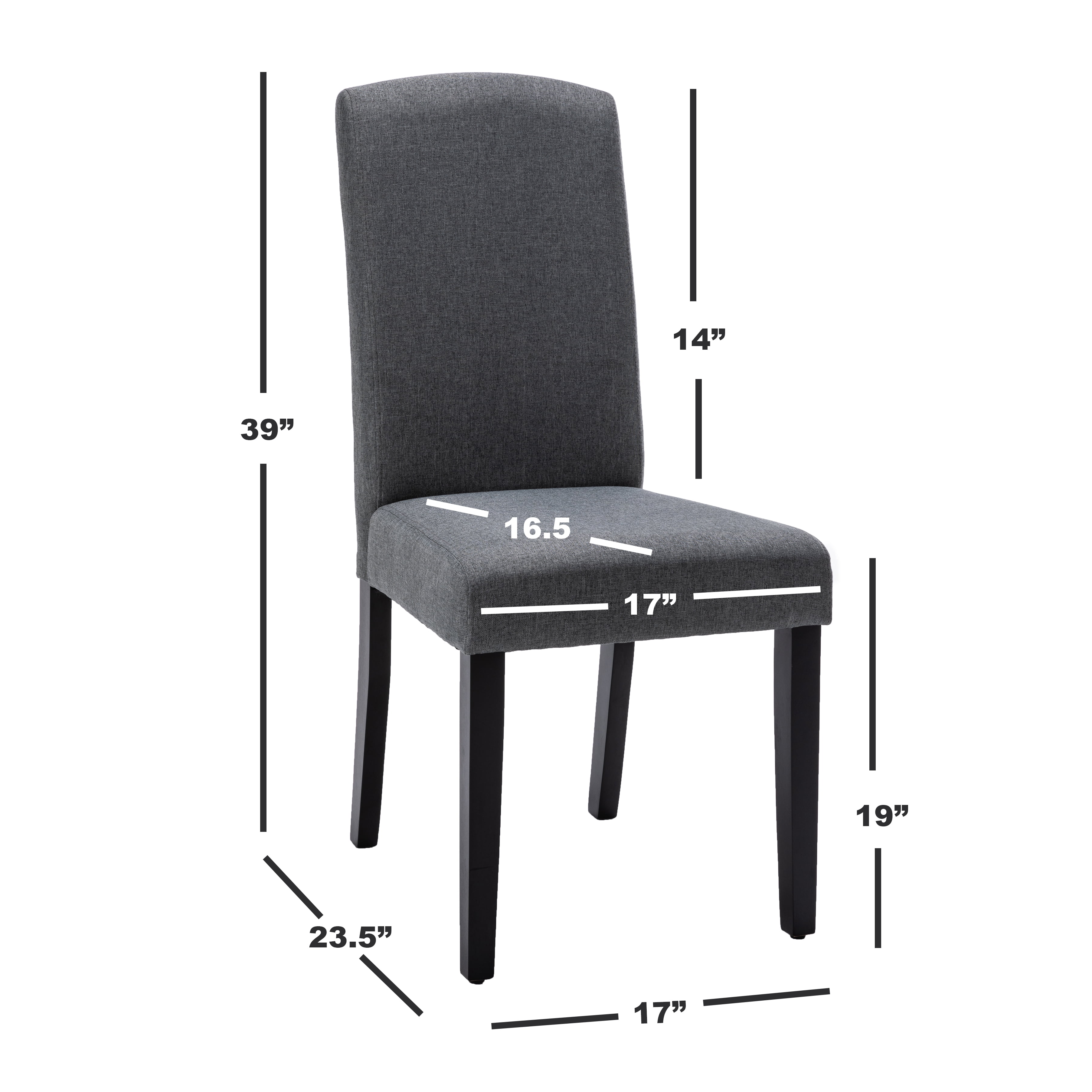 Modern 2 PC Polyester Dining Chair Set with Diamond Tufted Back and Wooden Legs, Dark Grey - AC Pacific