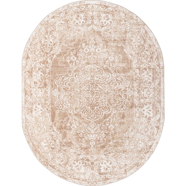 Unique Loom Oxford Medallion Intricate Design Rug 8' x 10' Oval Beige/Ivory
