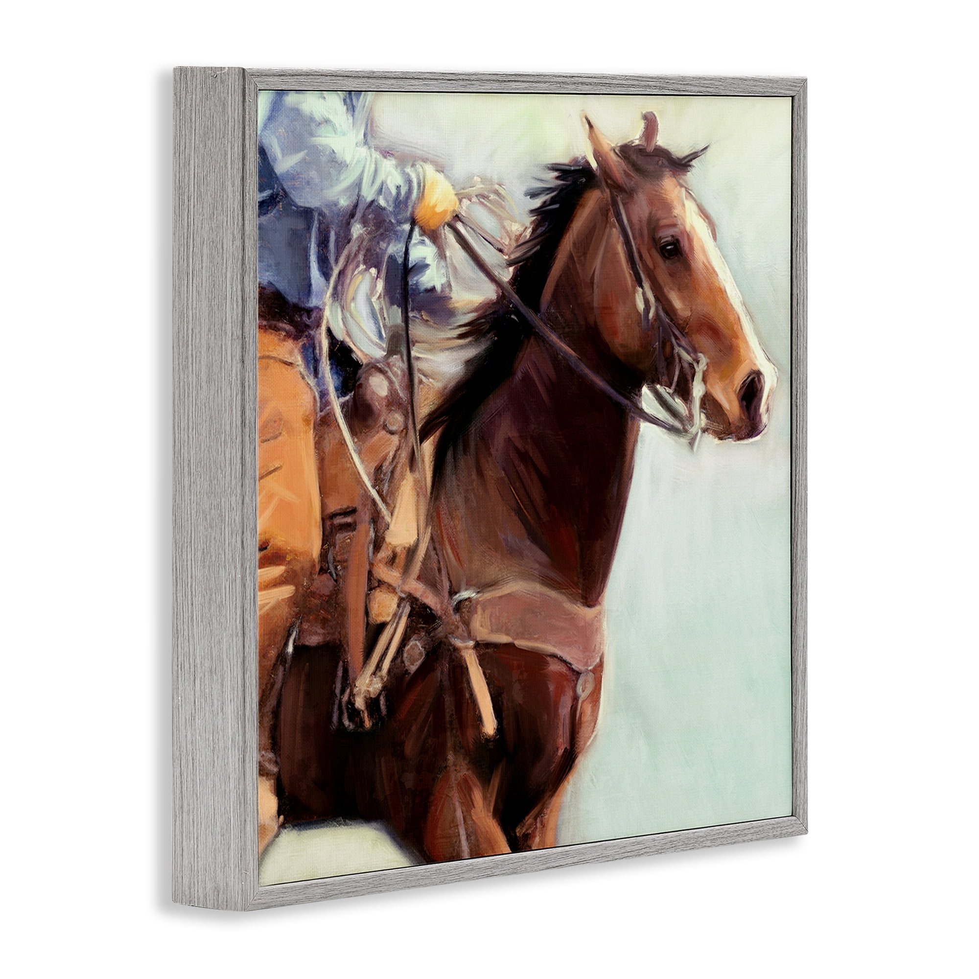 Stupell Industries Galloping Western Cowboy Animals & Insects Painting Gray Framed Art Print Wall Art, 17 x 17