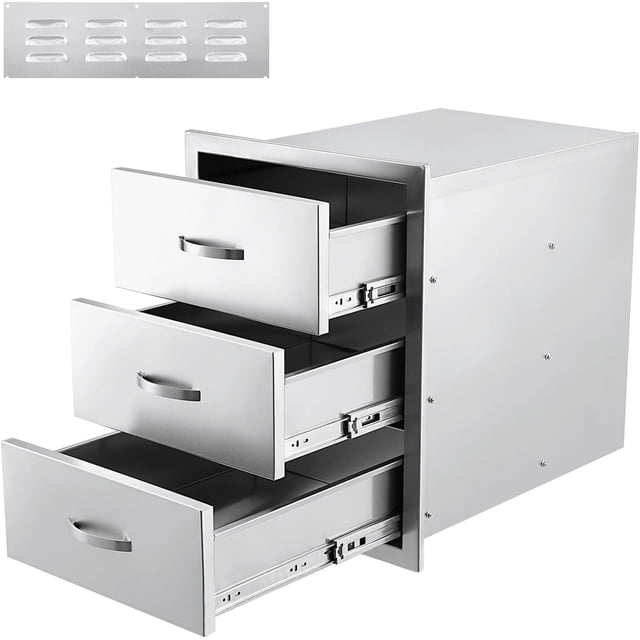 Outdoor Stainless Steel Drawer, 20Wx23Dx27H inch Smooth-Sliding Soft Close Triple Storage Drawers, Rustproof & Weatherproof Outdoor Kitchen Drawer with Handle, BBQ Drawers for Garden Grill Island