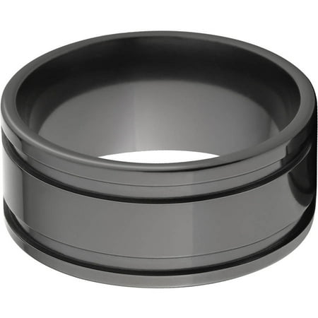 10mm flat Black Zirconium ring with two grooves in a high polish