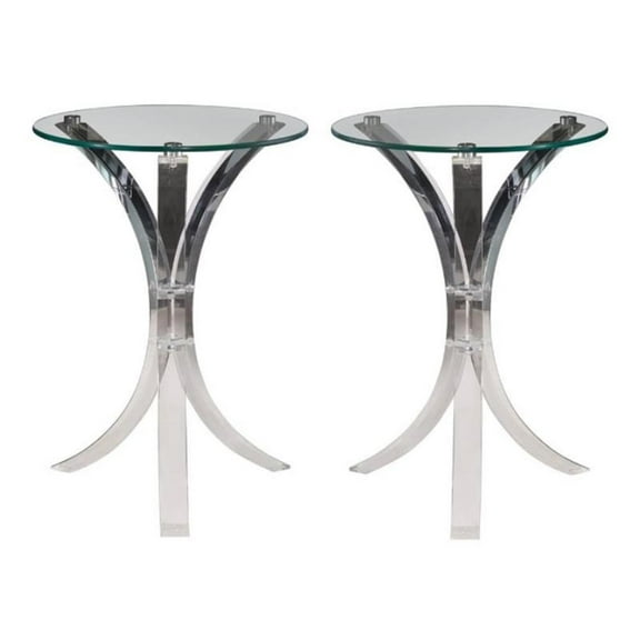 Home Square Round Glass Top End Table in Clear Finish - Set of 2