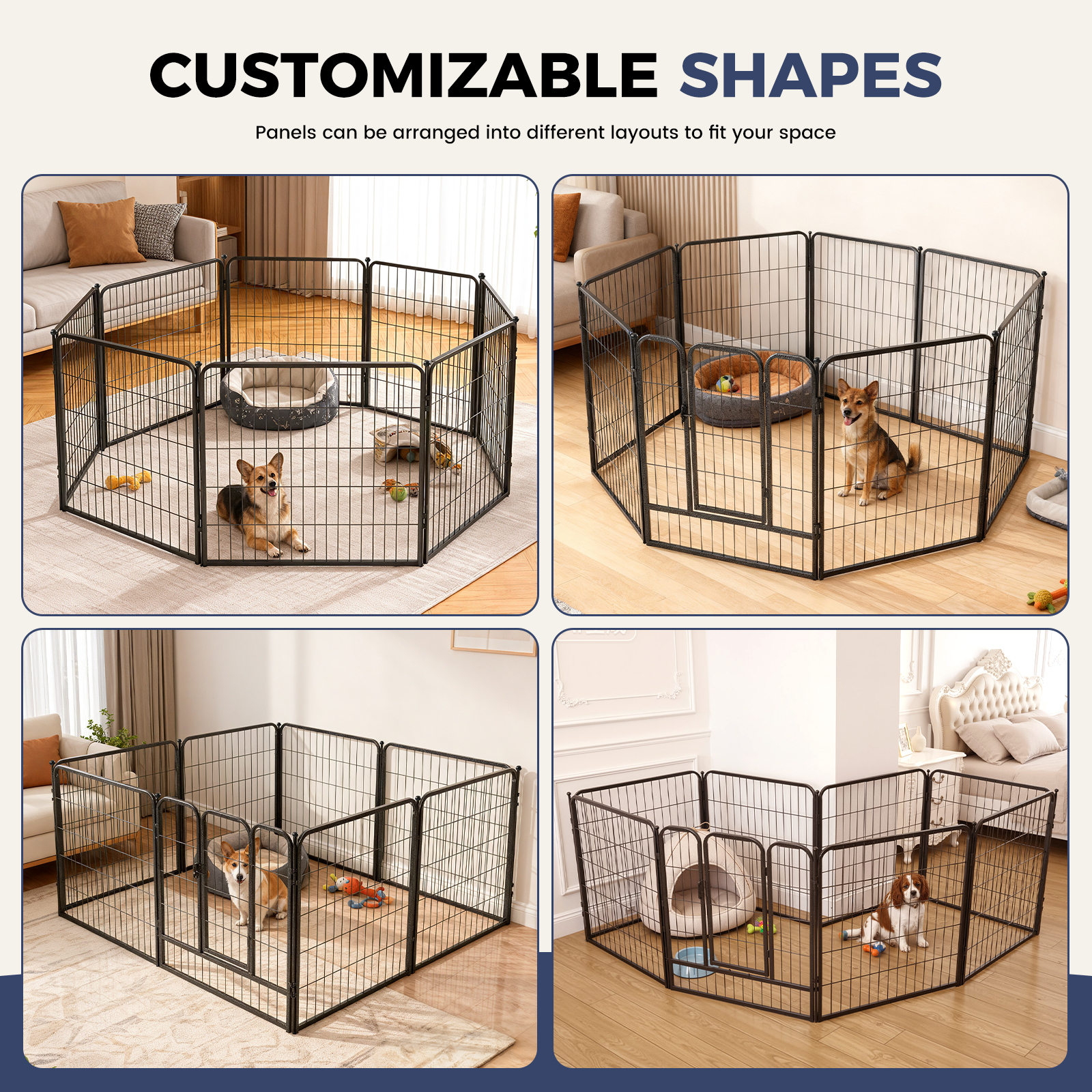 Daluvenix Dog Playpen Outdoor Extra Wide 8 Piece Panels Heavy Duty Dog Fence 32" Height Anti-Rust with Doors Portable for Small and Medium Dogs