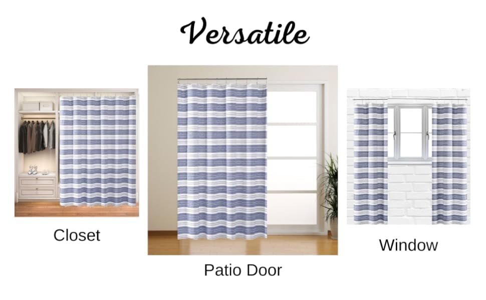 Serafina Home Nautical Striped Blue and White Fabric Shower Curtain: Chambray Cotton Luxury Hotel Detailed Eyelet Decorative Weave for Bathroom 72" x 72" (Denim Navy)