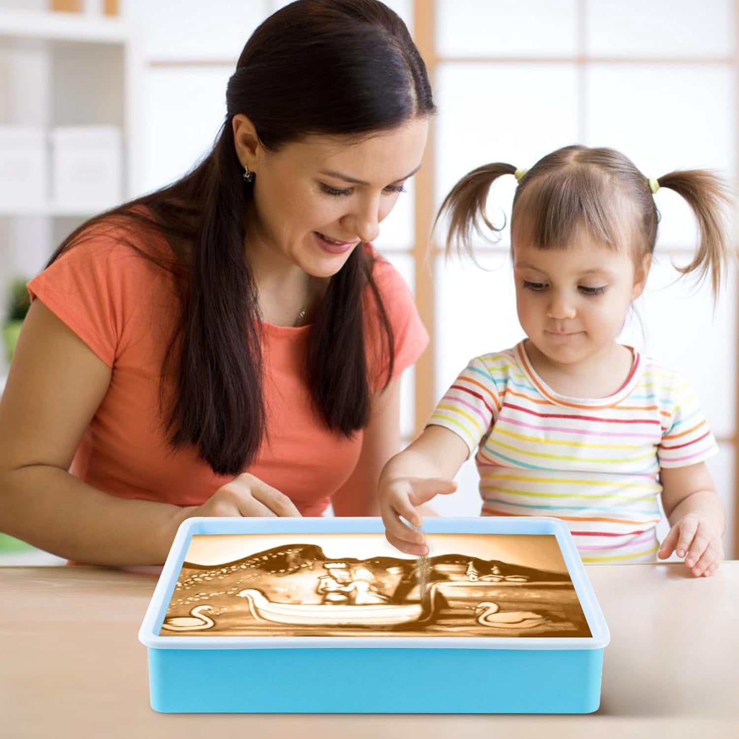 Sand Painting Light Box – Kids Light Table for Creative Art, 2 Color Temperatures & 10 Brightness Levels, Classroom & Home Use (Blue)