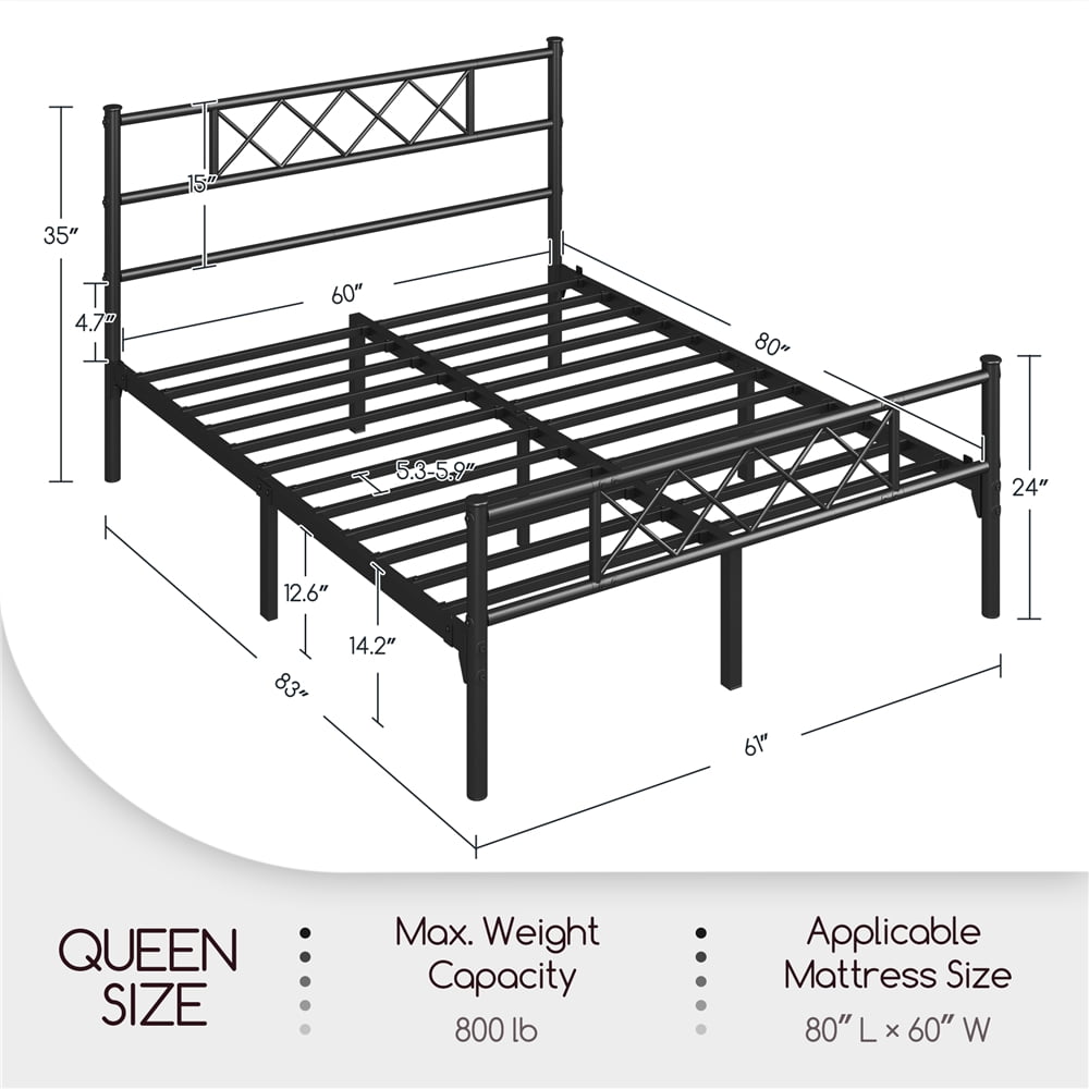 Yaheetech Metal Platform Bed Frame with Headboard and Footboard, Queen Size, Black