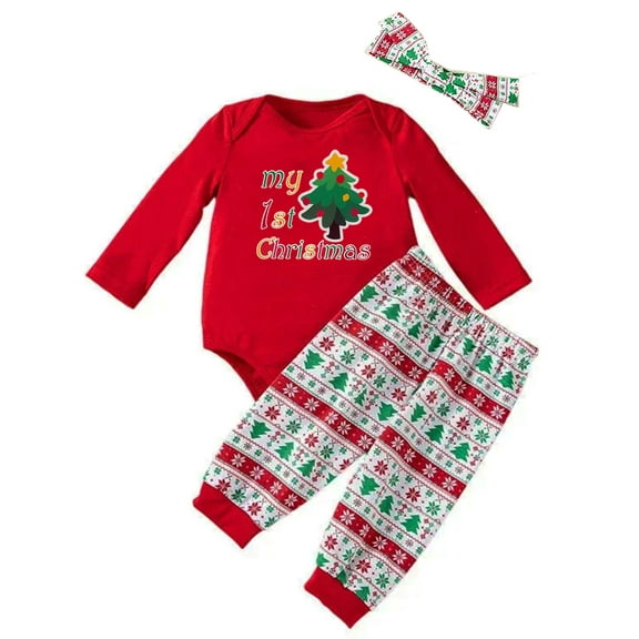 WIBACKER 3-24M Christmas Newborn Infant Baby Girls Outfits Cotton Romper Bodysuit Pants Headband Set Toddler Fall Winter Clothes