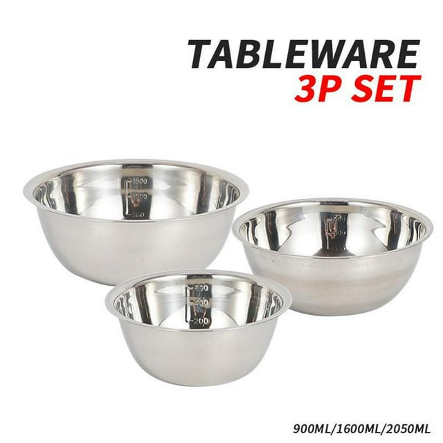 3-Piece Stainless Steel Mixing Kitchen Bowls, Assorted Sizes for Outdoor Camping