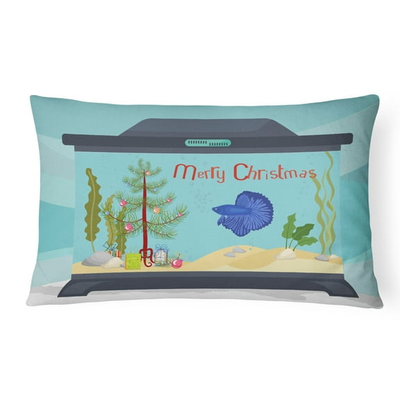 Carolines Treasures CK4507PW1216 Delta Tail Betta Fish Merry Christmas Canvas Fabric Decorative Pillow, 12H x16W,