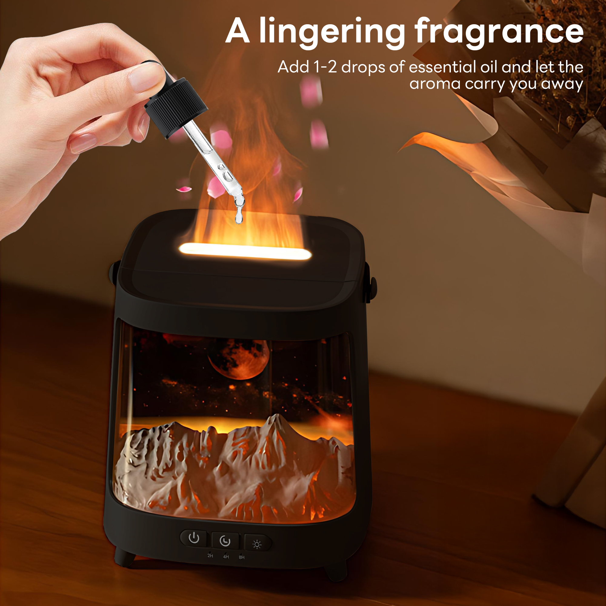INSMART Humidifier for Room,200ml Ultrasonic Aromatherapy Machine with 7-Color Flame,Remote,3-Speed Timer,Starry Sky Pattern,Quiet,BPA Free,for Home Office Bedroom