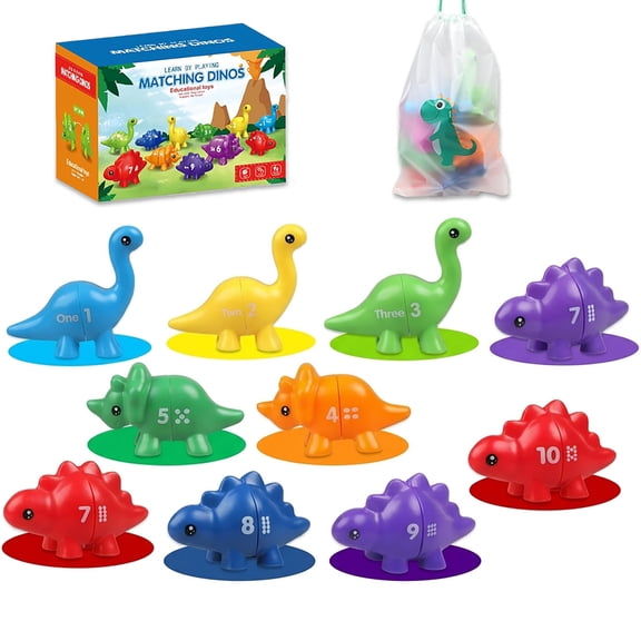 10PCS Numbers Matching Game, 1 2 3 Counting Dinosaur Toys, Educational Preschool Montessori Fine Motor Skill Mathematics Learning Toys for 2 3 4 Years Old