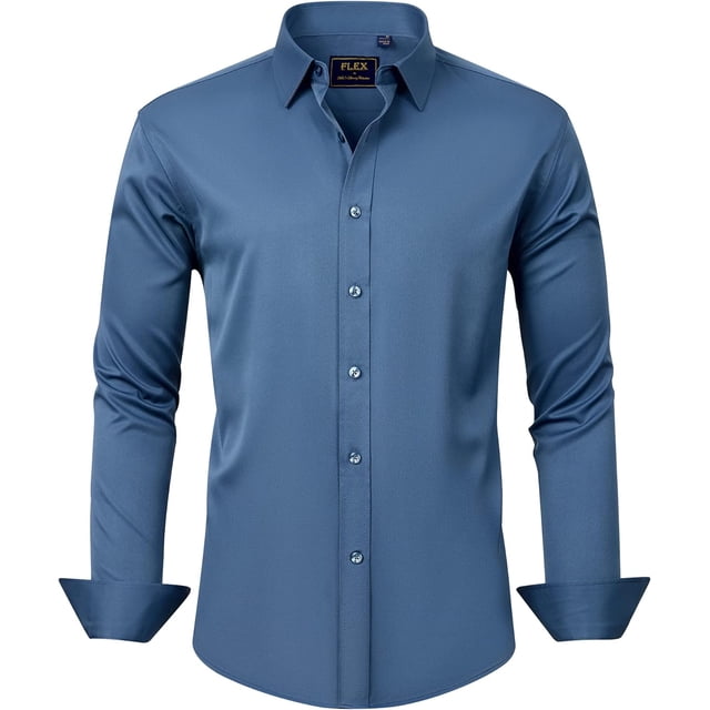 J.VER Camisas de vestir para hombre, camisa formal de manga larga, elástica, sin arrugas, informal, con botones