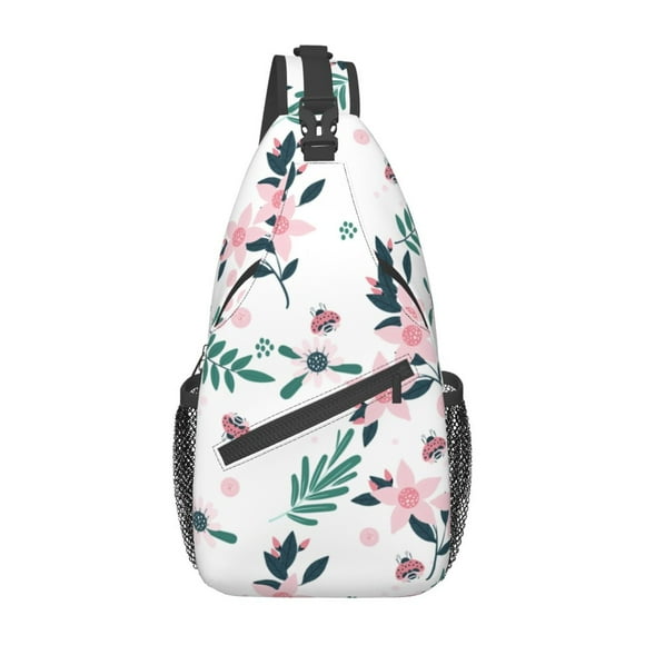 ZICANCN Crossbody Sling Bag for Men Women - Floral Ladybugs Casual Shoulder Backpacks for Travel Sport Climbing Runners Daypack