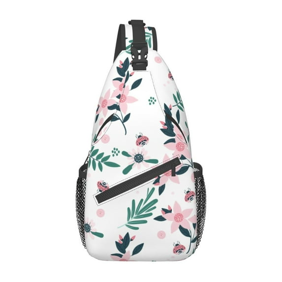 ZICANCN Crossbody Sling Bag for Men Women - Floral Ladybugs Casual Shoulder Backpacks for Travel Sport Climbing Runners Daypack